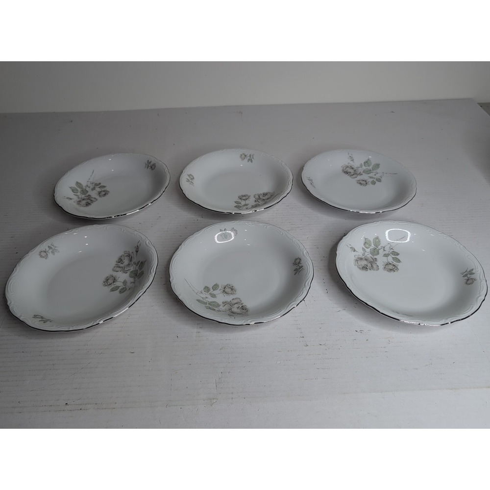 (6) Vtg Mitterteich China Germany Porcelain Mystic Rose Saucer Plate Bowls 8"